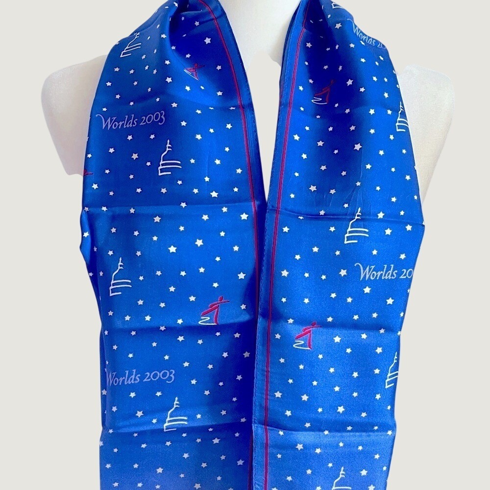 Vintage 2003 World Figure Skating Championships Silk Scarf Washington DC Blue